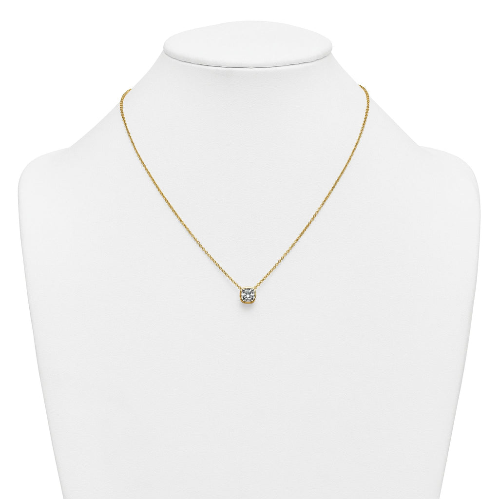 14k 1 1/2 carat Certified Lab Grown Diamond VS+ F+ Cushion Complete 18 inch Bezel Set Necklace