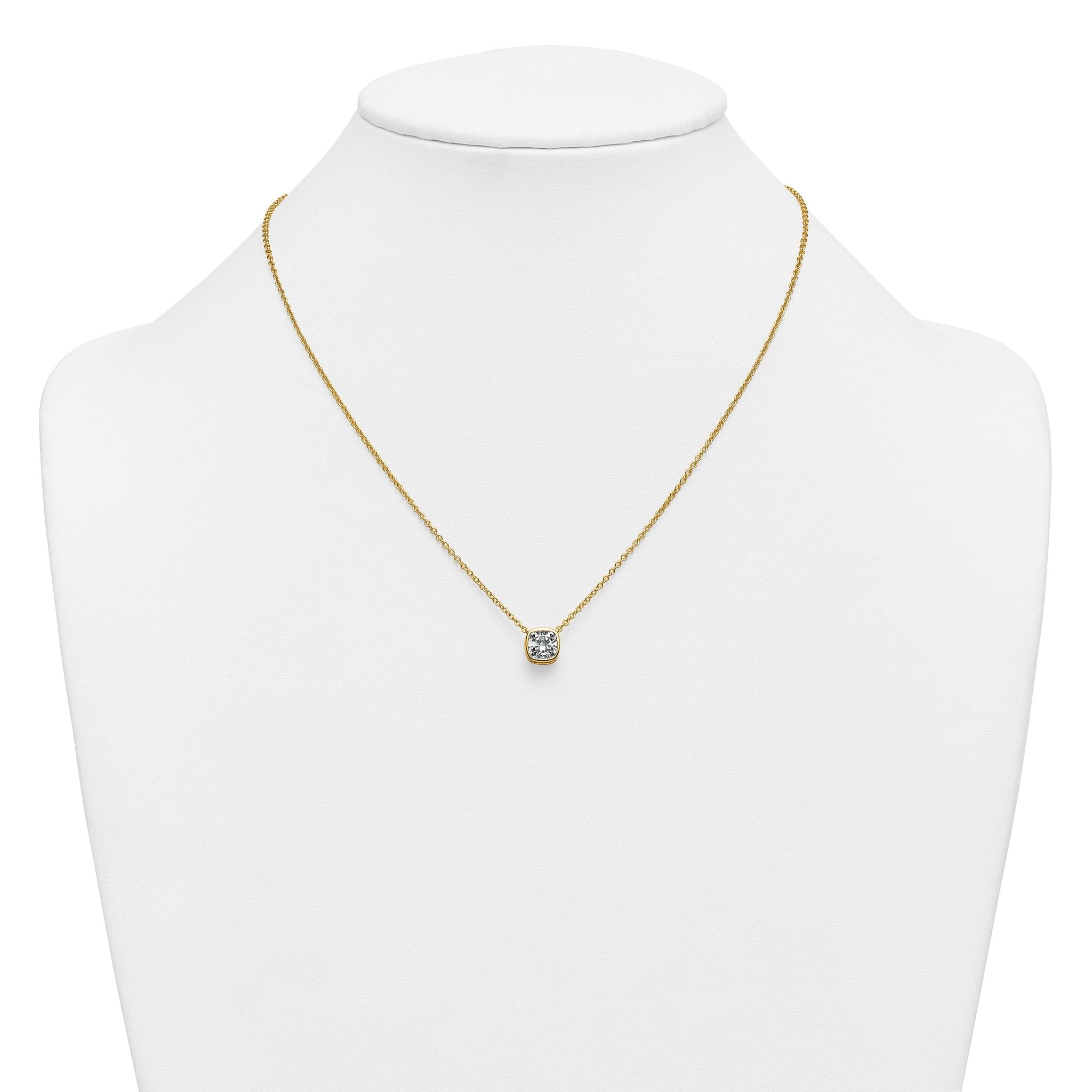 14k 1 1/2 carat Certified Lab Grown Diamond VS+ F+ Cushion Complete 18 inch Bezel Set Necklace