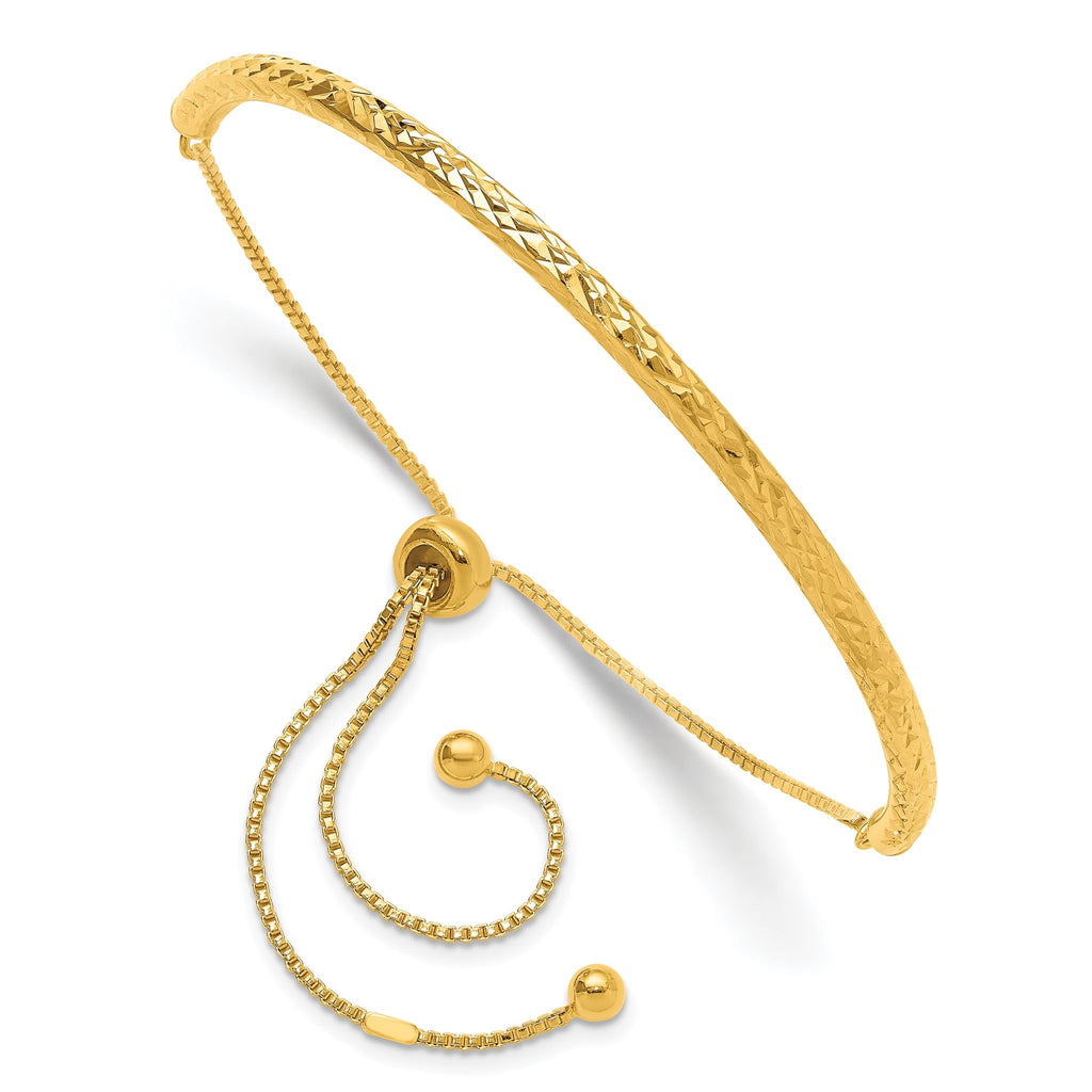 Sterling Silver Gold-tone Diamond-cut Bar Adjustable Bracelet
