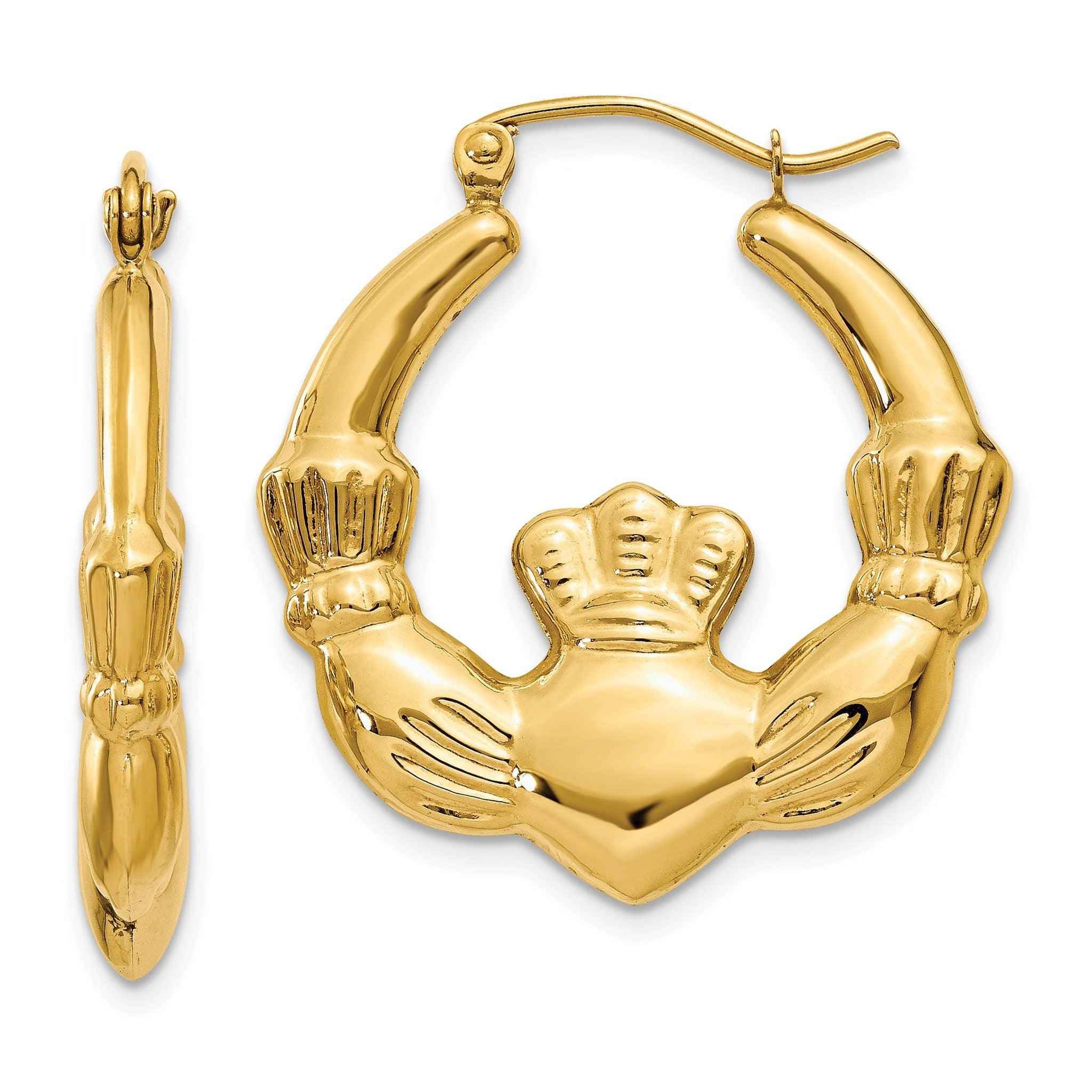 14K Gold Polished Claddagh Hoop Earrings for Women Main image