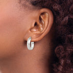 Sterling Silver Polished & Textured 5mm Round Hoop Earrings