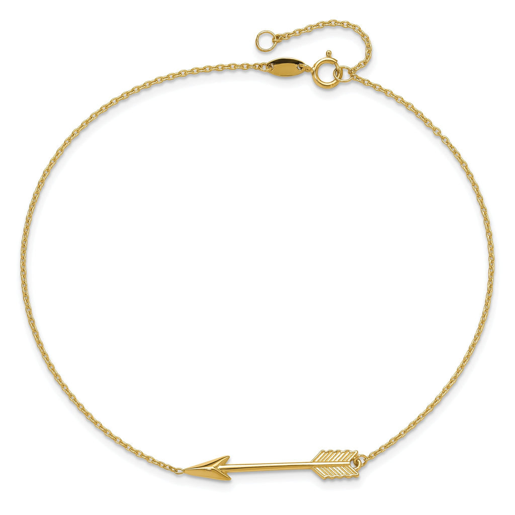 14K Polished Arrow 10 inch Plus 1 inch Extender - Total 11 inch Anklet