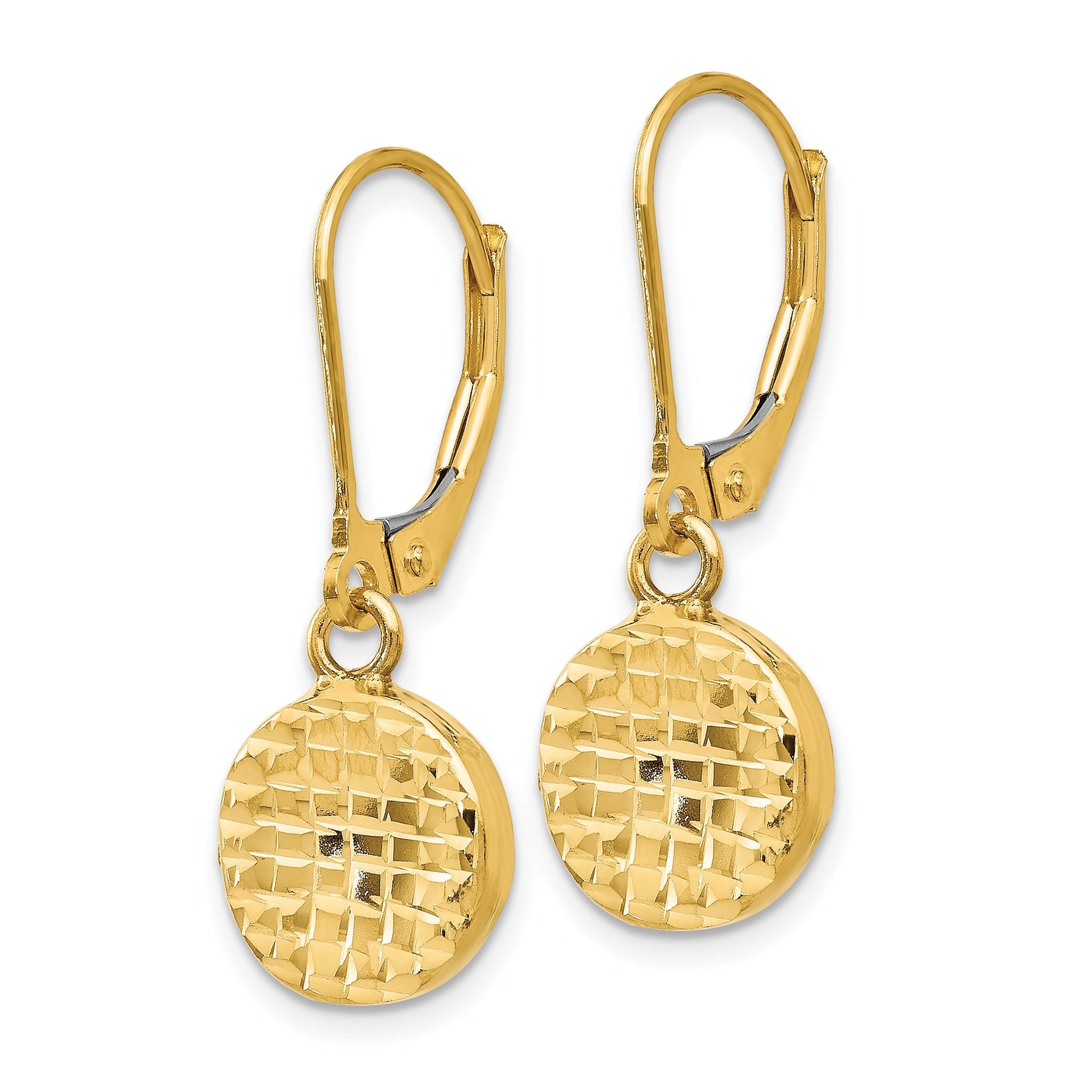 14K Gold Polished Diamond-Cut Leverback Drop Earrings Elegant, Hollow Design
