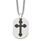 Chisel Stainless Steel Brushed and Polished Black IP-plated 2 Piece Cross and Dog Tag on a 22 inch Curb Chain Necklace