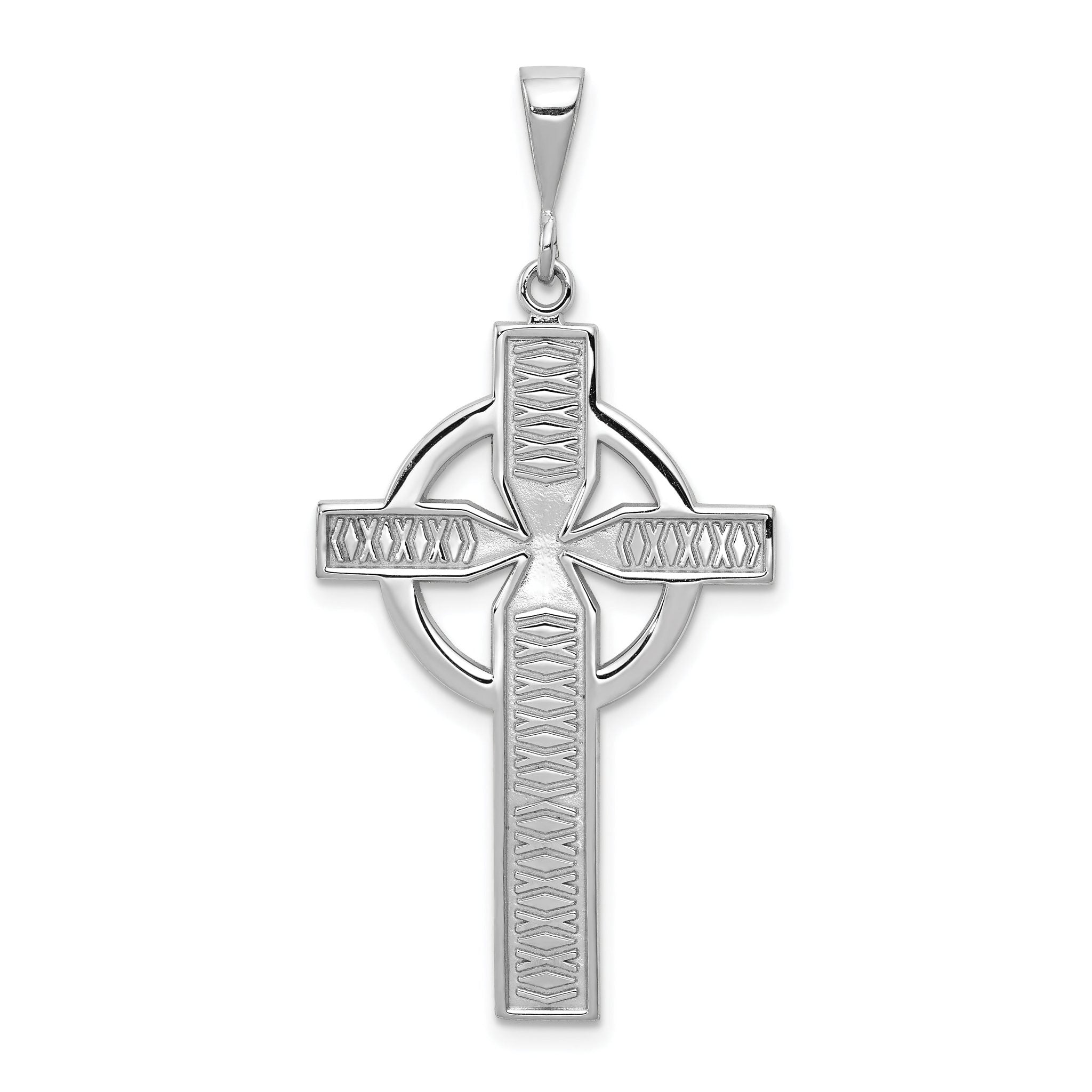 14K White Gold Celtic Cross Charm with Polished Rhodium Finish