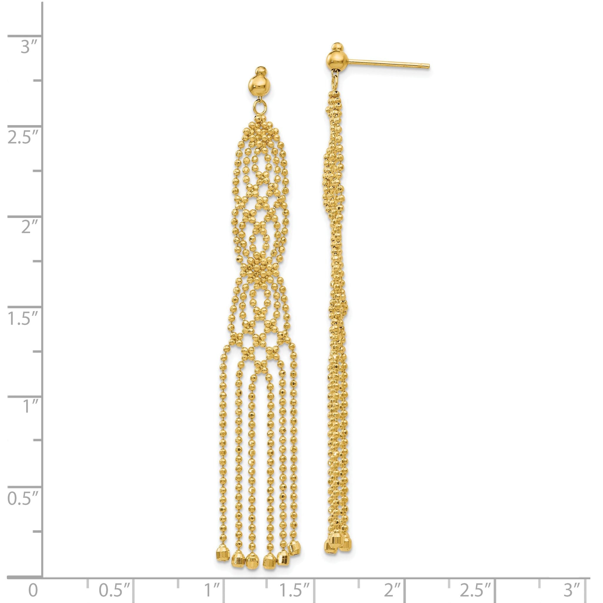 14K Gold Beaded Drop Earrings with Polished Finish for Women
