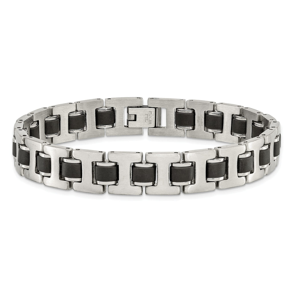 Stainless Steel Brushed with Black Rubber Bracelet for Men