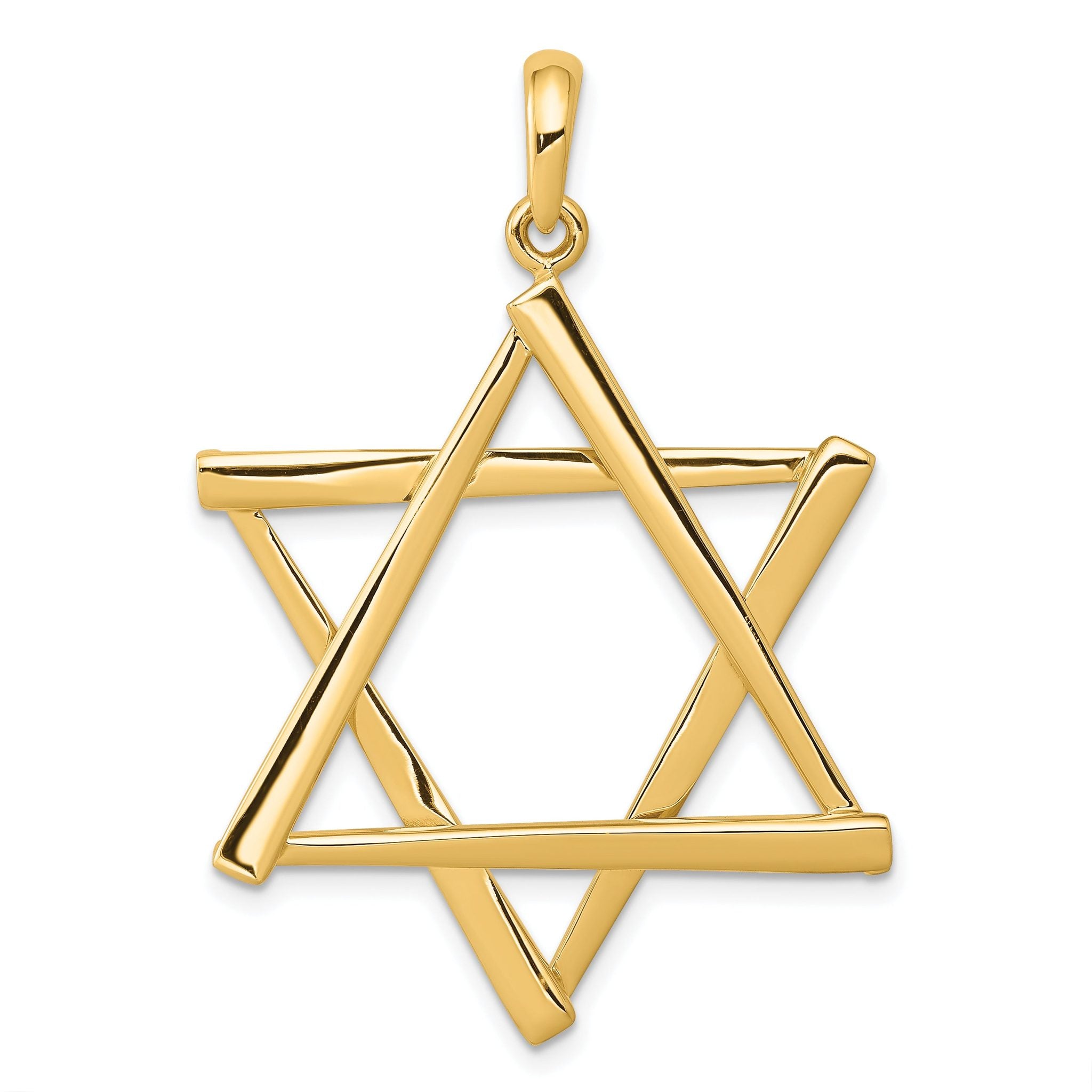14K Gold Star of David Pendant with Concave Design, 46mm Length