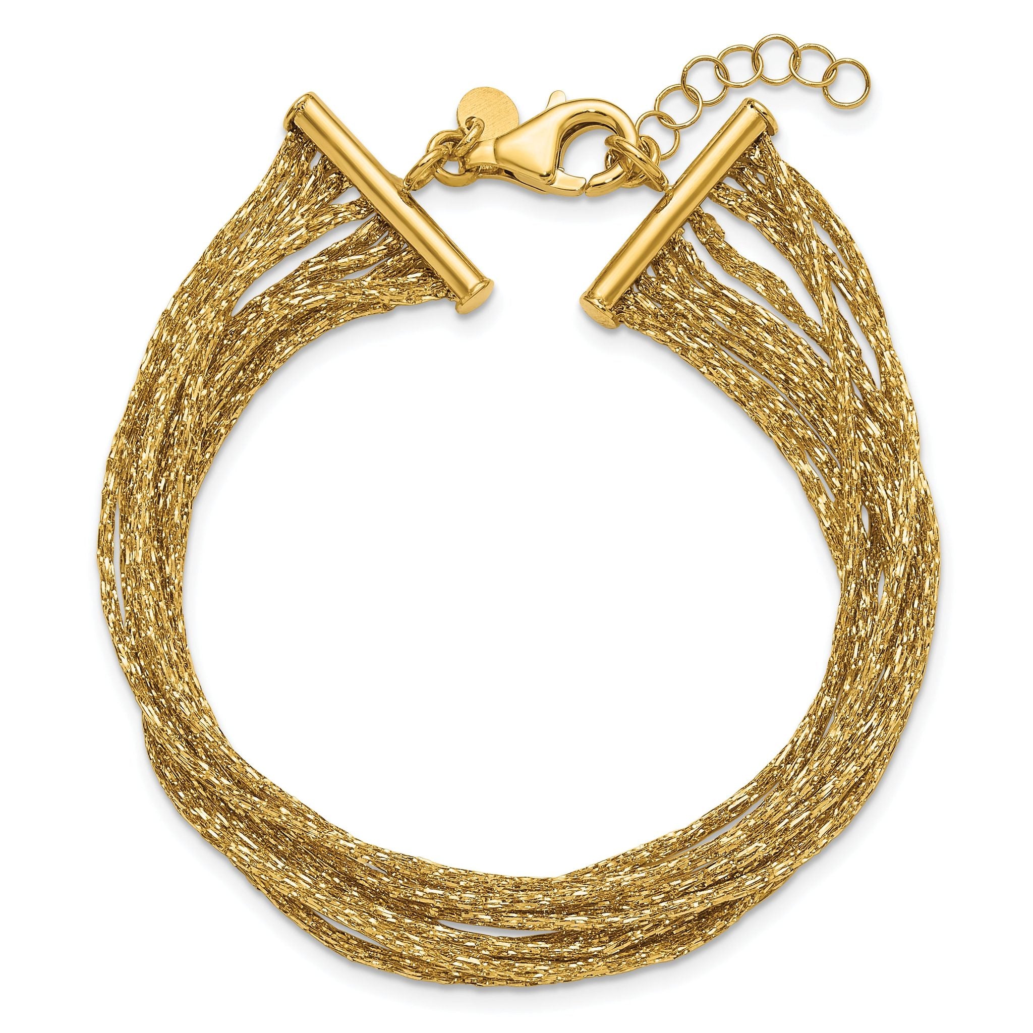 14K Textured Fancy Mesh Multi-strand w/.75in Ext. Bracelet