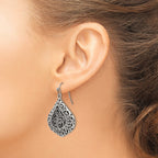 Stainless Steel Polished & Antiqued Textured Drop Dangle Earrings for Women