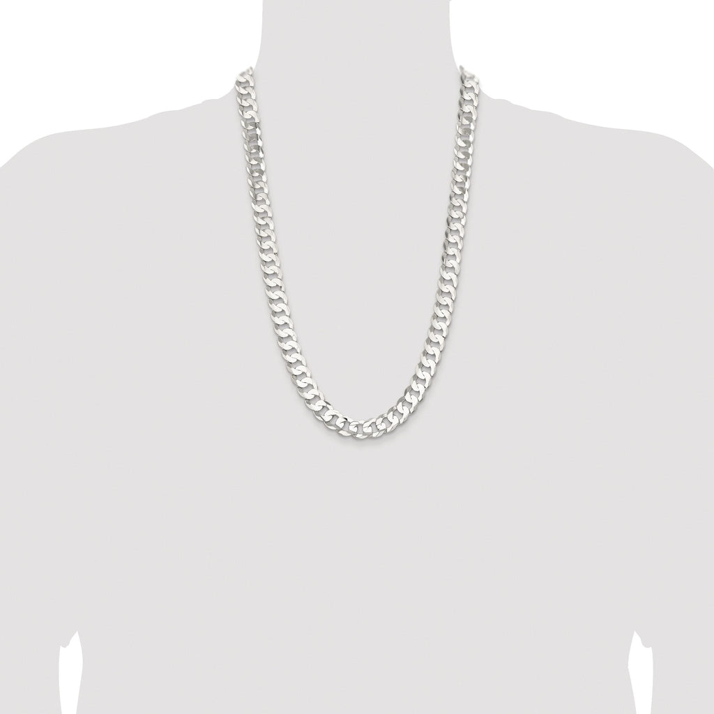 Sterling Silver Rhodium-plated 11.9mm Concave Beveled Curb Chain