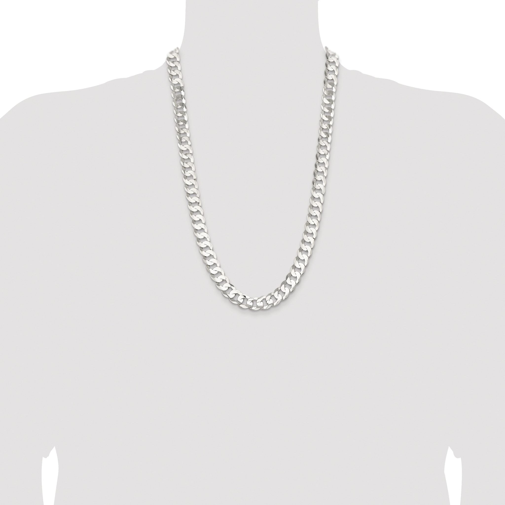 Sterling Silver Rhodium-plated 11.9mm Concave Beveled Curb Chain