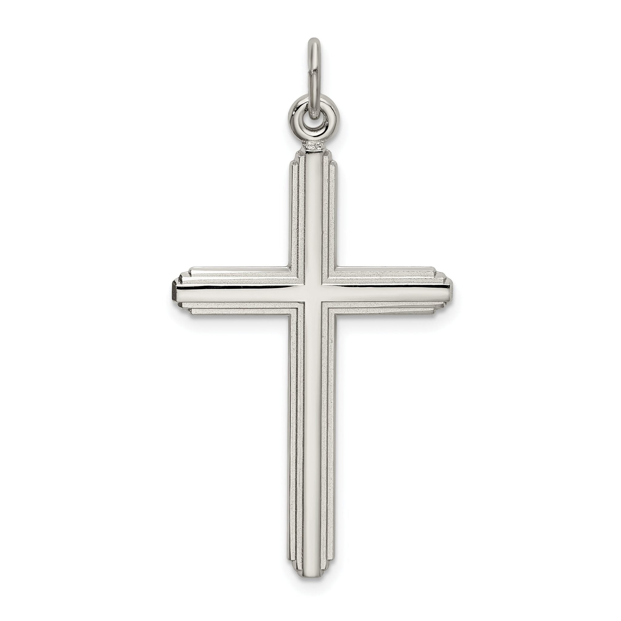 Sophia Jewelers Sterling Silver 925 Grooved Cross Pendant in Polished Platinum Finish Main image