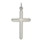 Sophia Jewelers Sterling Silver 925 Grooved Cross Pendant in Polished Platinum Finish