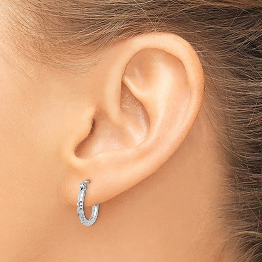 Diamond-Cut Round Tube Hoop Earrings in 14K White Gold