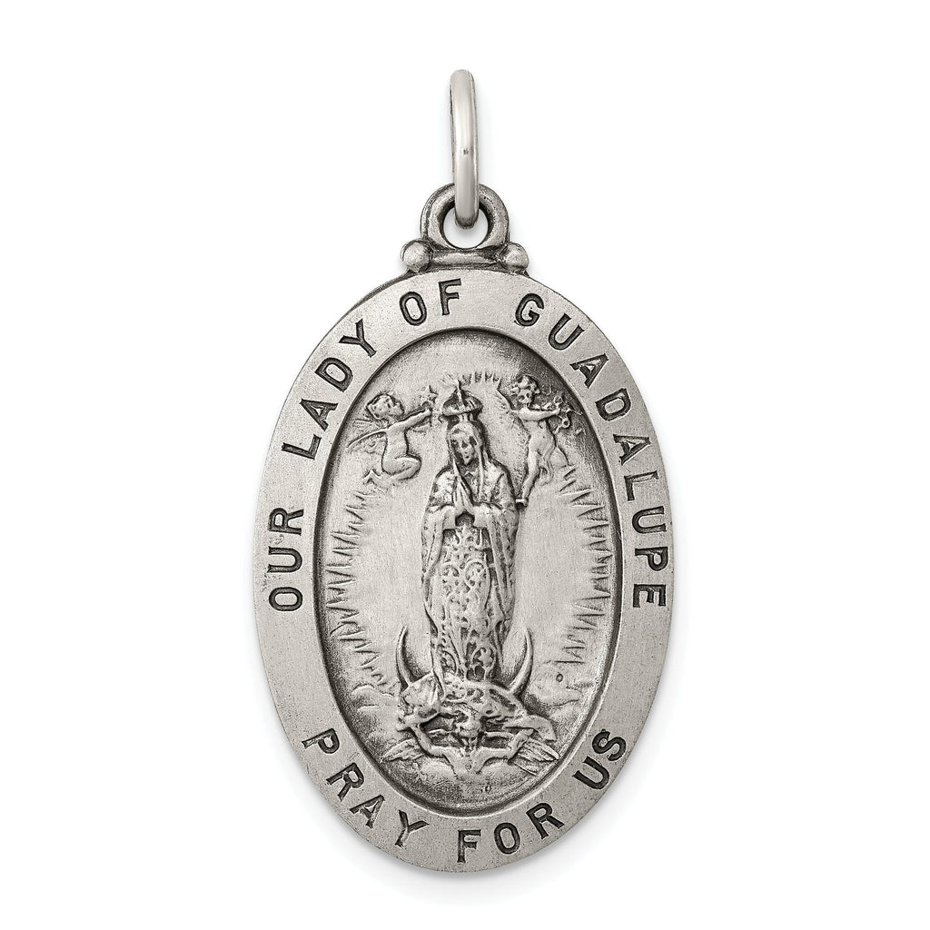 Sterling Silver 925 Our Lady of Guadalupe Antiqued Pendant Vintage Elegance