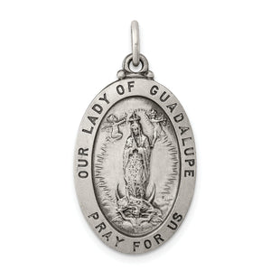 Our Lady of Guadalupe Medal in Sterling Silver, 33mm Antiqued - Sophia Jewelers