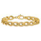 14K Polished and Textured Fancy Link Bracelet