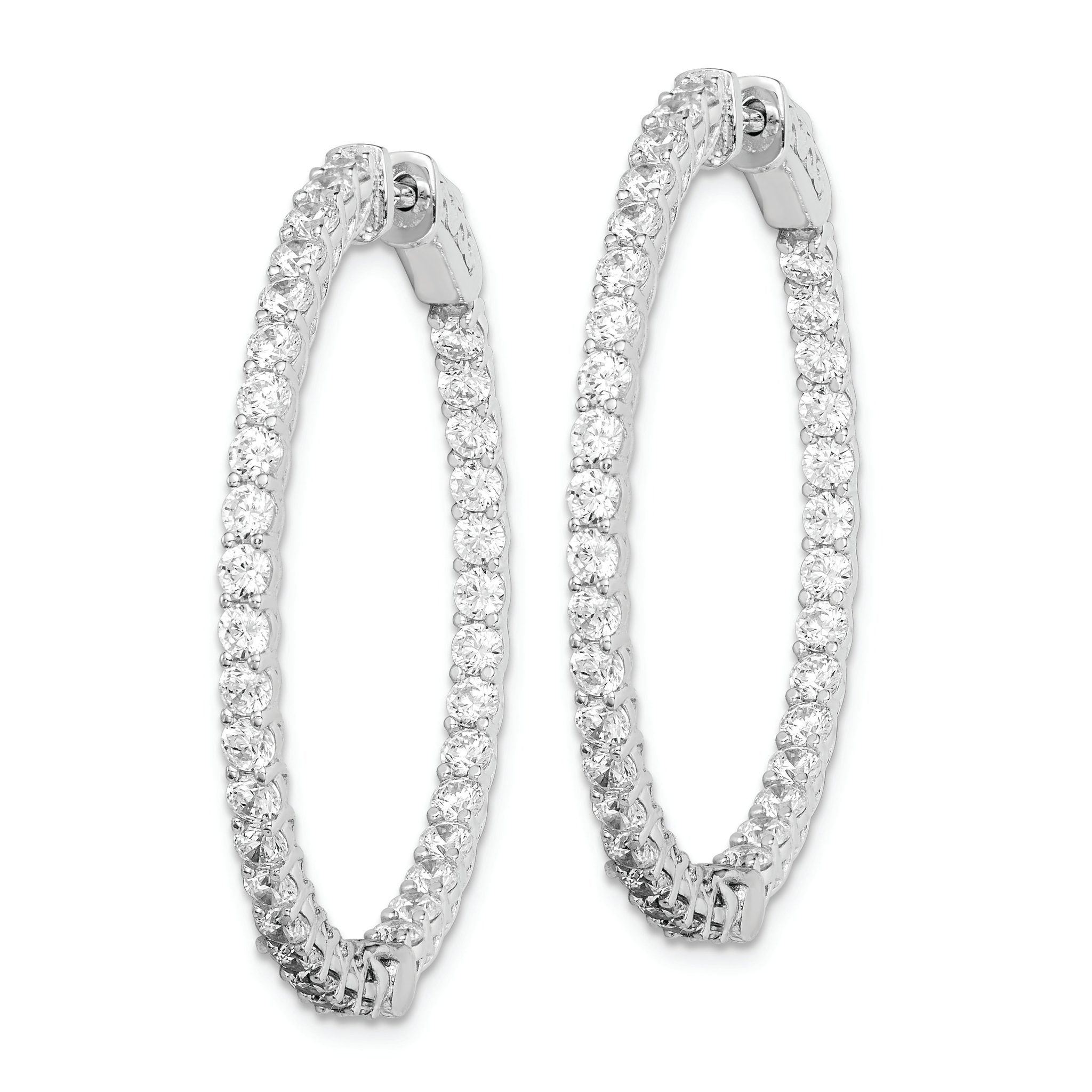 Sterling Shimmer Sterling Silver Rhodium-plated 70 Stone 2.3mm CZ In and Out Round Hinged Hoop Earrings Secondary image