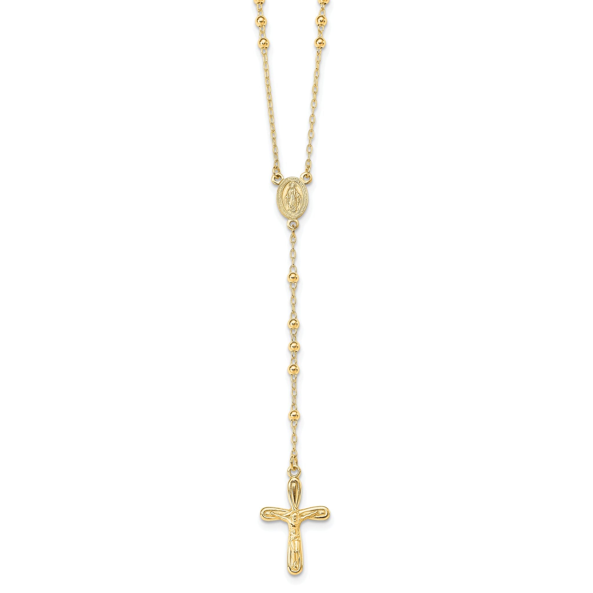 Sterling Silver Flash Gold-plated Polished Crucifix Rosary 18 inch Necklace Main image