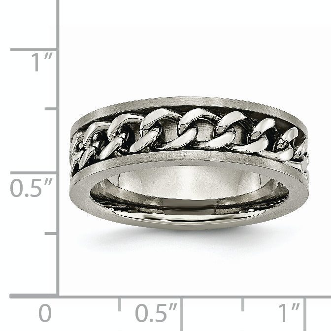 Chain Inlay Comfort-Fit Wedding Band in Titanium, 7mm
