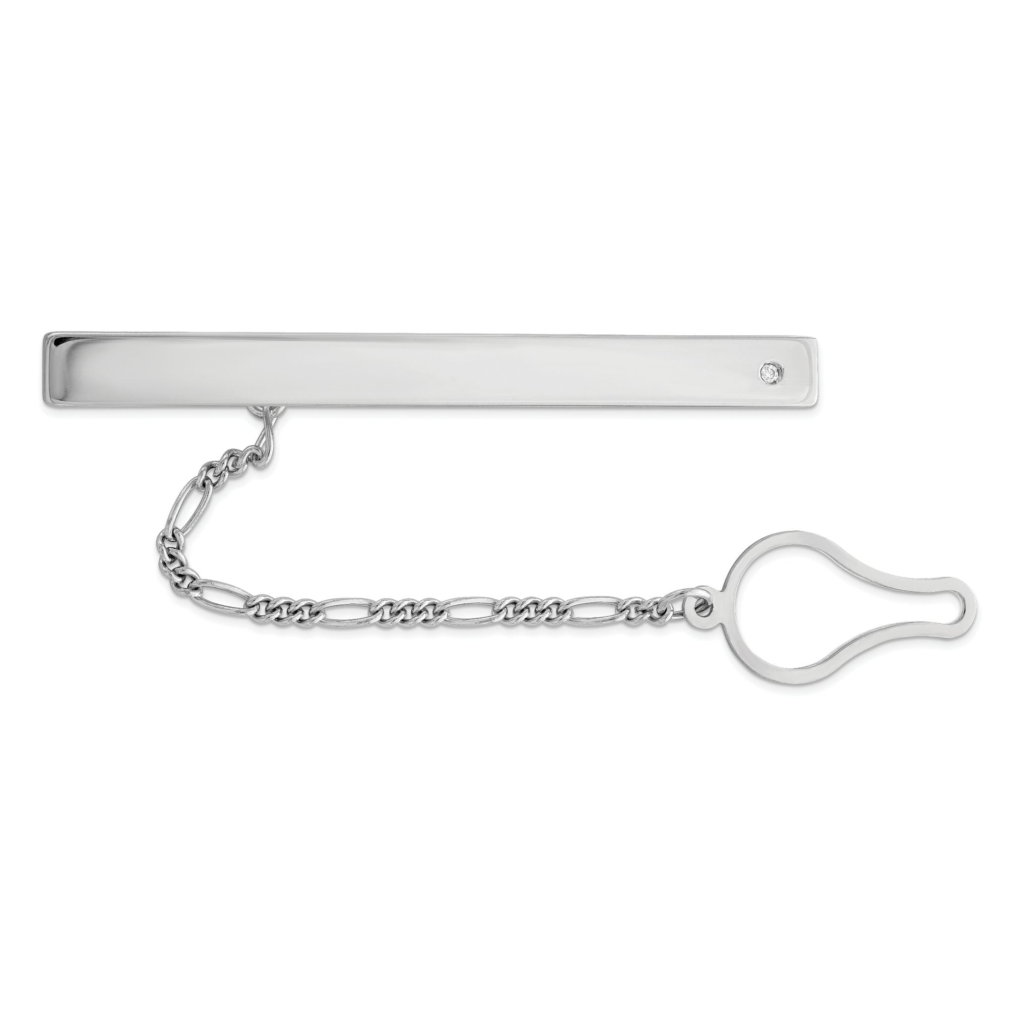 Men's Sterling Silver Rhodium Plated Tie Clip with Clear CZ Main image