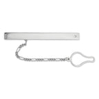 Men's Sterling Silver Rhodium Plated Tie Clip with Clear CZ