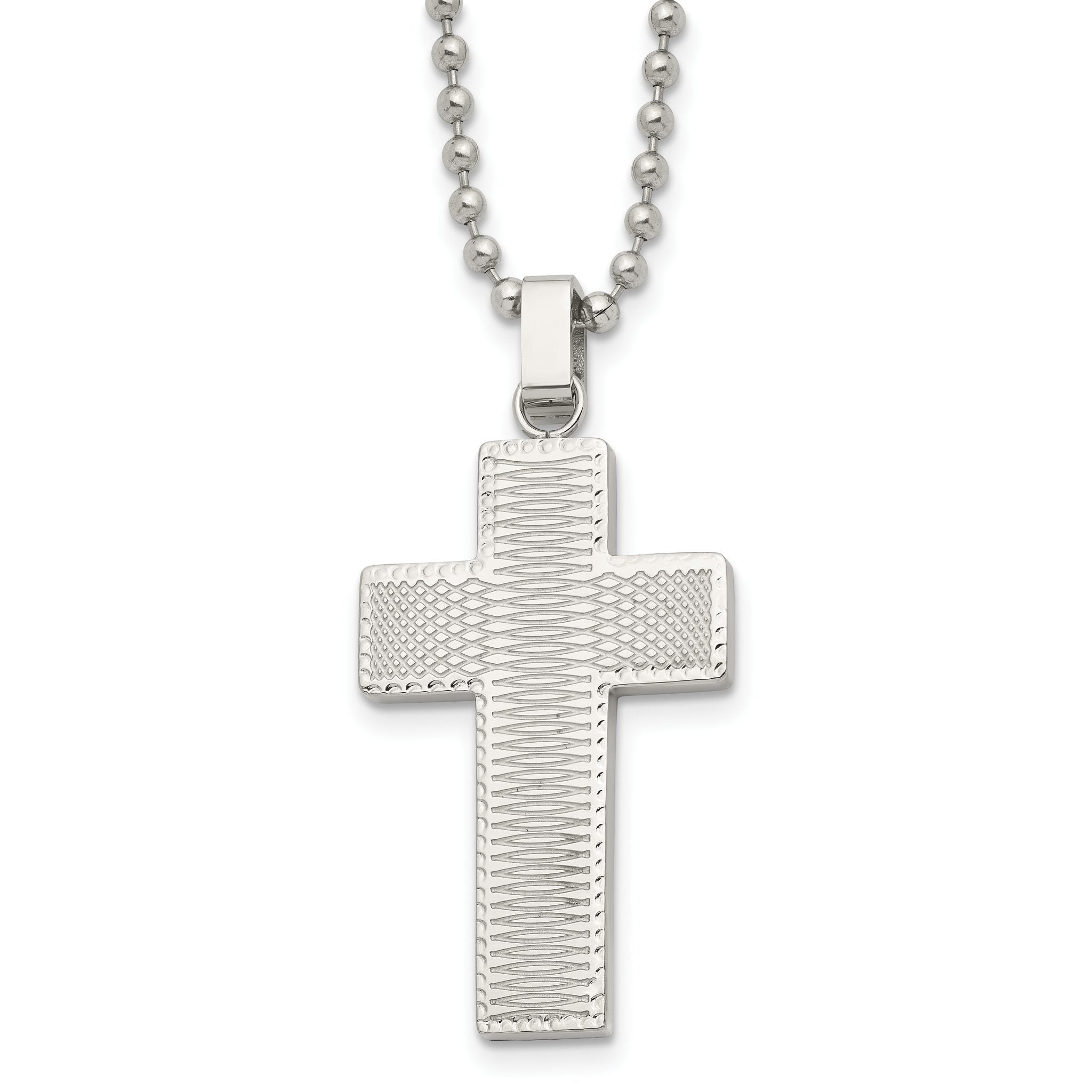 Chisel Stainless Steel Polished Laser Cut Cross Pendant on a 22 inch Ball Chain Necklace Main image