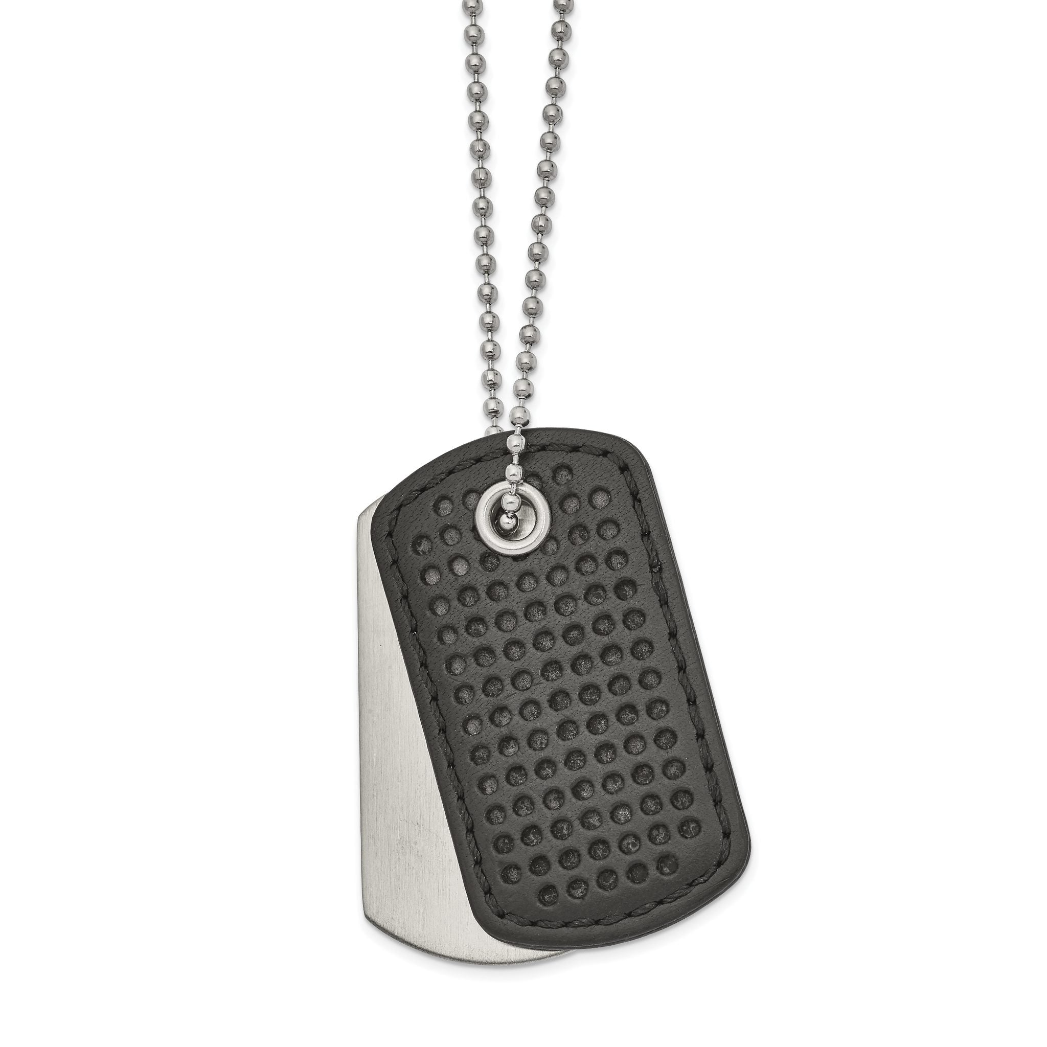 Chisel Stainless Steel Brushed Black Textured Leather 2 Piece Dog Tags on a 22 inch Ball Chain Necklace Main image