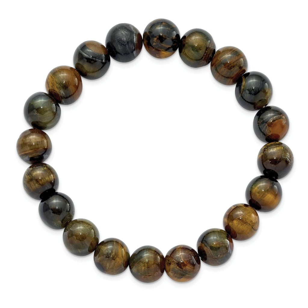 10mm Blue and Yellow Tiger's Eye Agate Beaded Stretch Bracelet