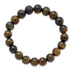10mm Blue and Yellow Tiger's Eye Agate Beaded Stretch Bracelet