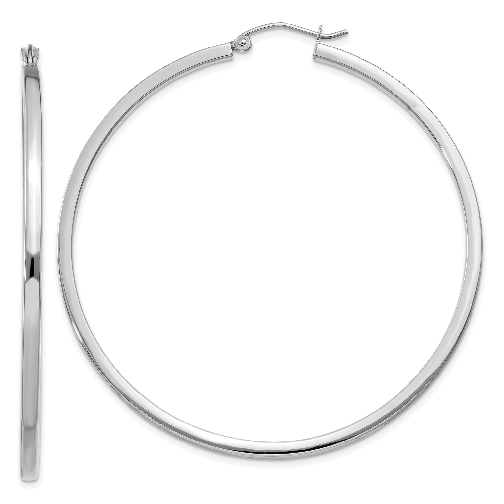 14K White Gold Hoop Earrings with Polished Finish 2mm Square Tube Main image