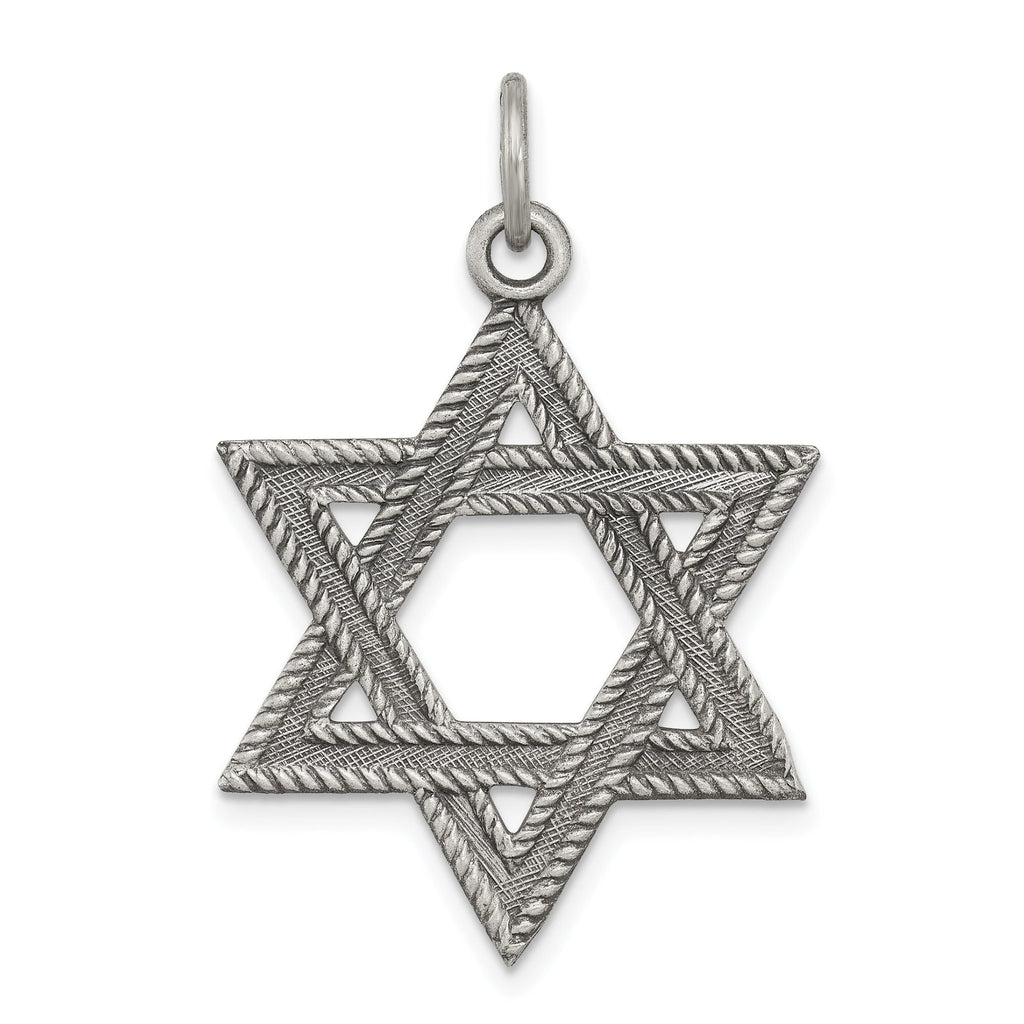 Antiqued Sterling Silver Star of David Charm 925 Vintage Style