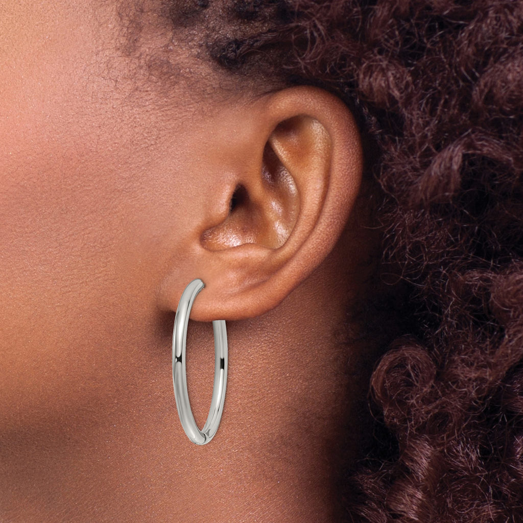 Stainless Steel Polished Hinged Huggie Hoop Earrings for Women