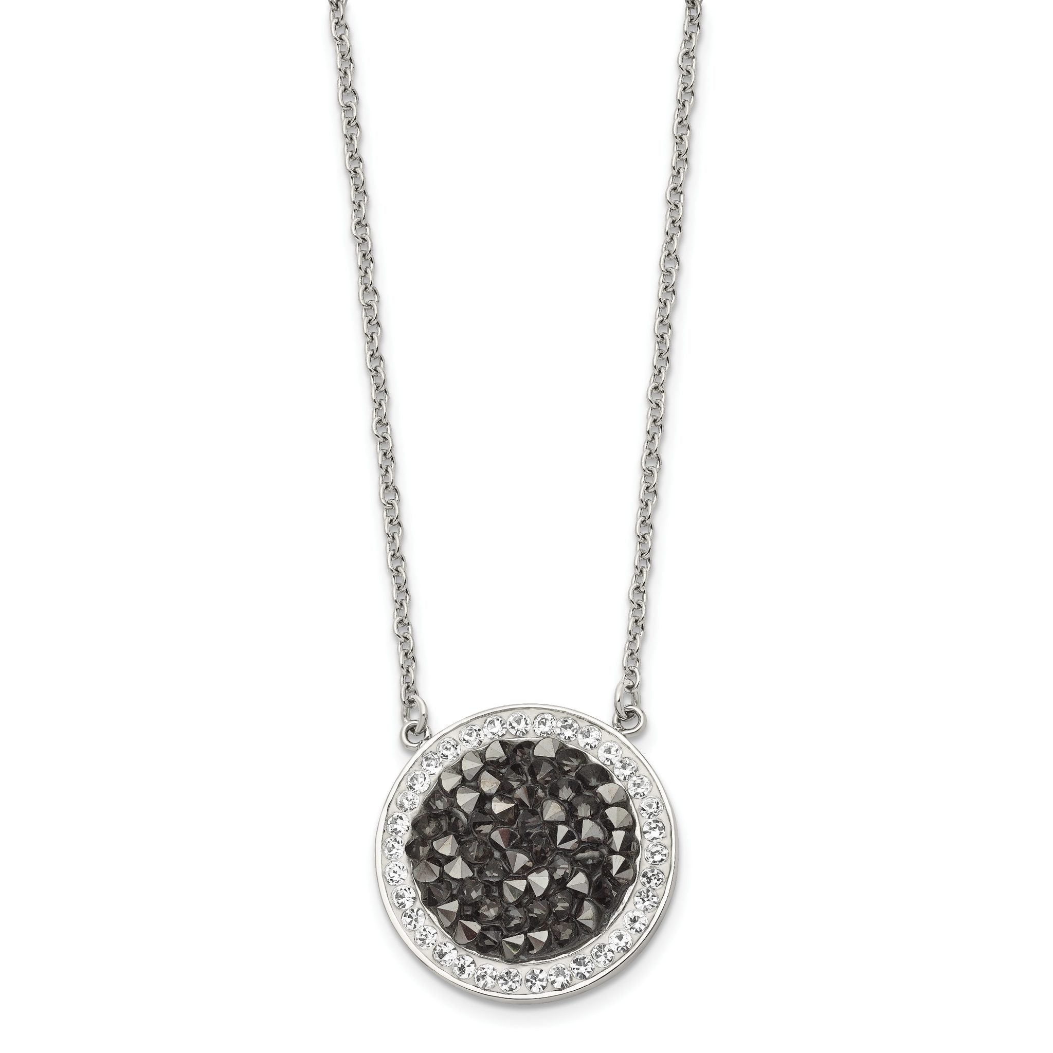Stainless Steel Polished Black and White Crystal 18in Necklace Secondary image