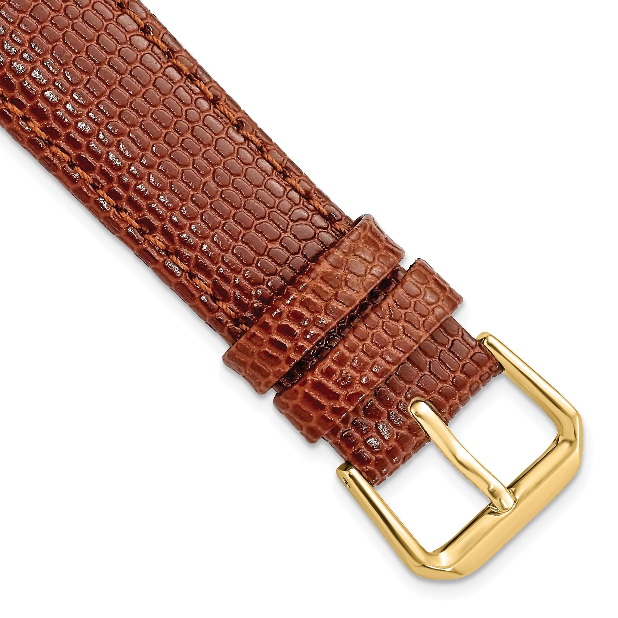 16mm Short Havana Lizard Grain Leather with Gold-tone Buckle 6.75 inch Watch Band Main image