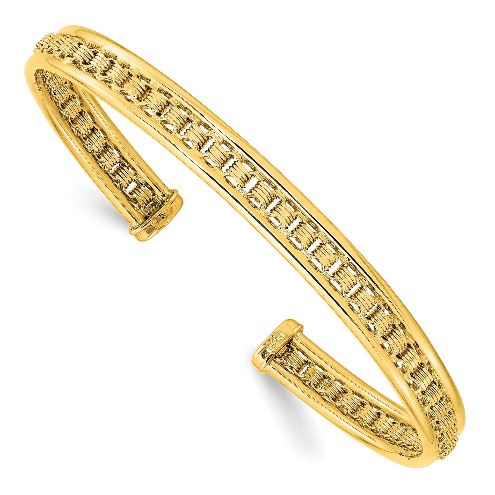 14K Polished and Textured 6.80mm Oval Cuff Bangle Bracelet Main image
