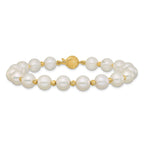 14k 8-9mm White Near-Round Freshwater Cultured Pearl and Diamond-cut Beaded 7.5 inch Bracelet