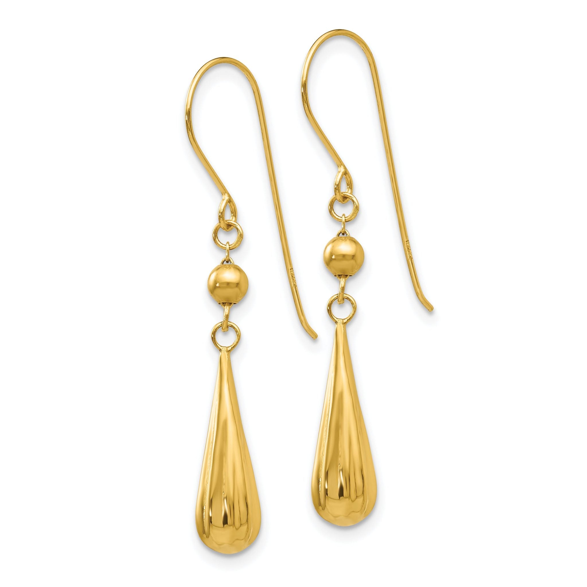 14K Grooved Puffed Teardrop Shepherd Hook Earrings Secondary image