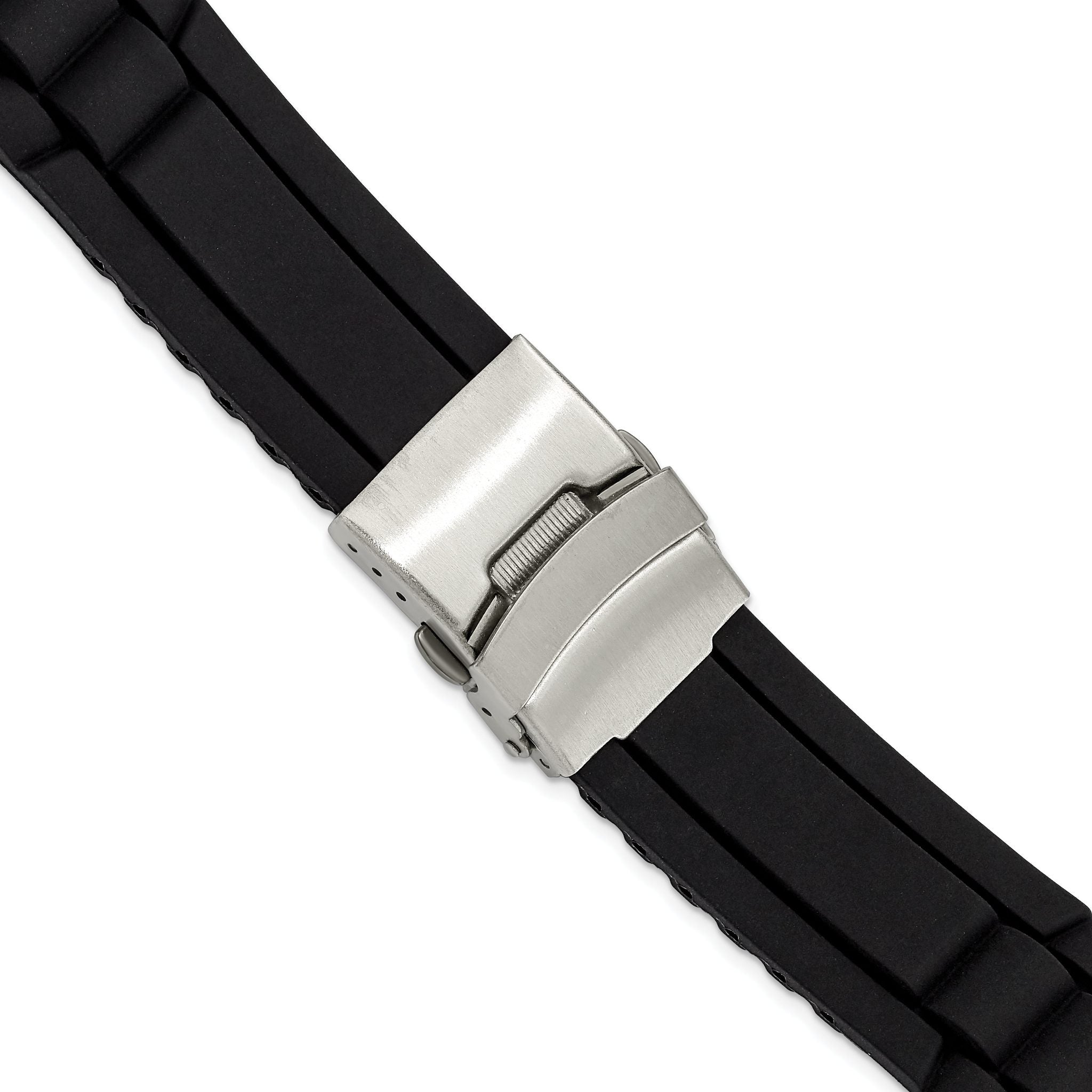 Oyster-Style Watch Band in Black Silicone, 22mm