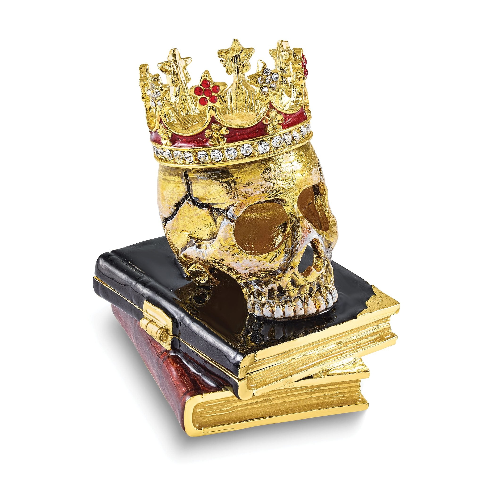 Luxury Giftware by Jere Bejeweled SHAKESPEARE Crowned Skull on Books Trinket Box with Matching 18 inch Necklace Main image