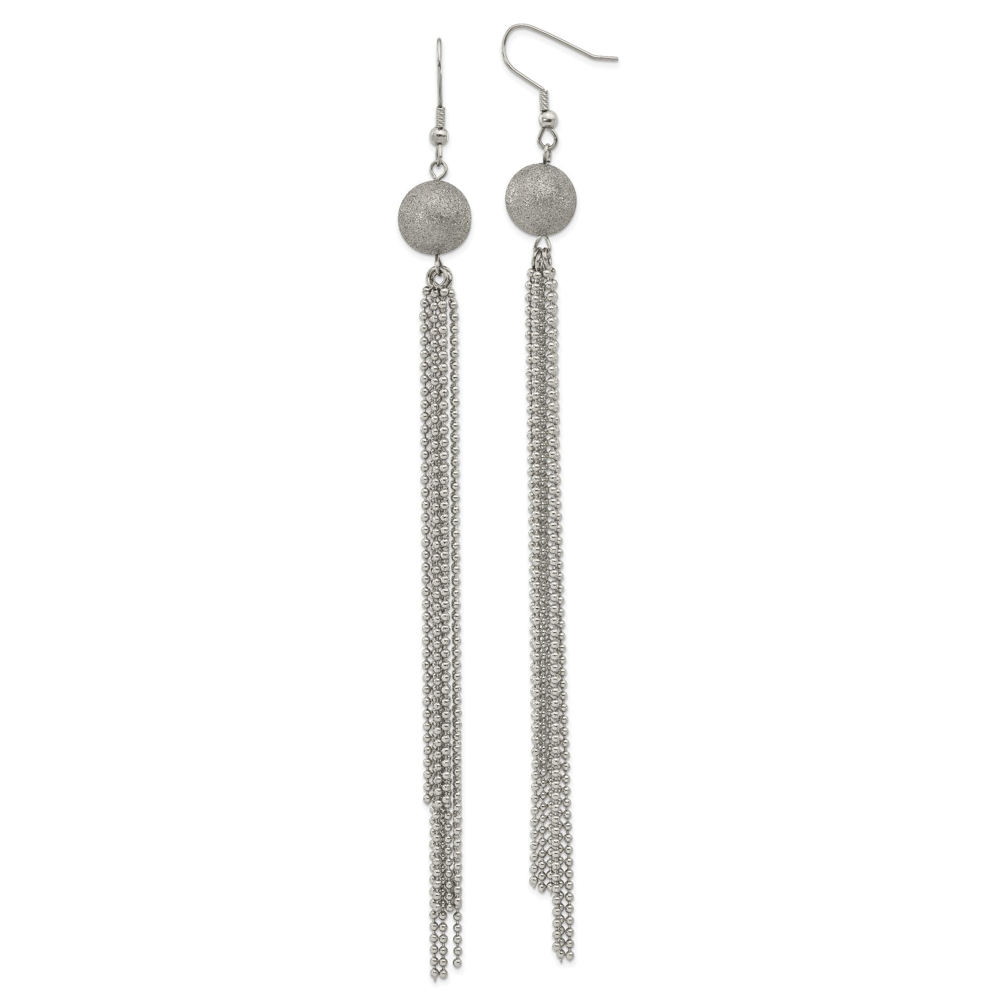 Stainless Steel Polished & Laser Design Drop Dangle Earrings for Women Main image