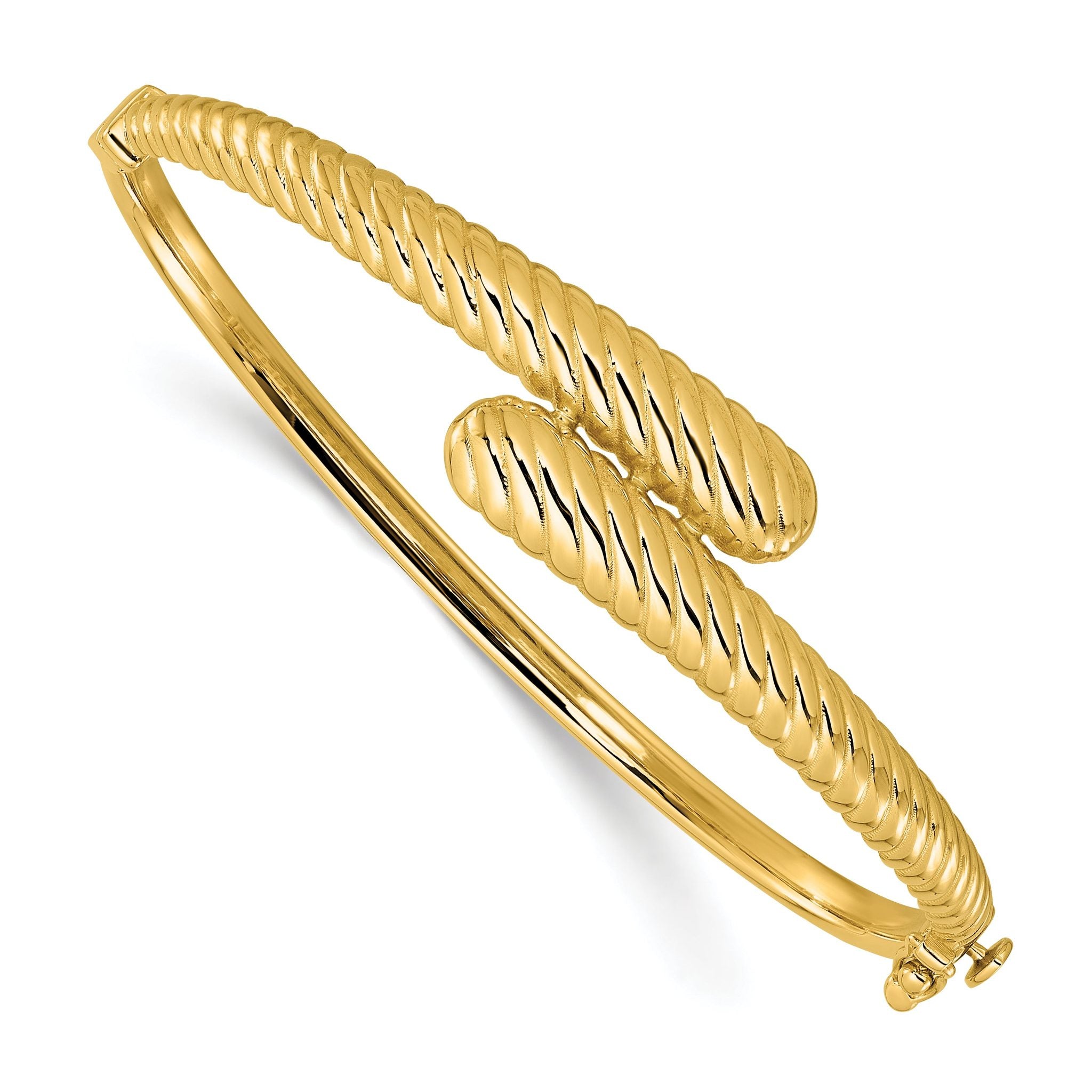 14K Polished and Grooved Bypass Hinged Bangle Main image