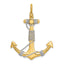 14K 3-D Large Anchor Wrapped Rope Charm Yellow Gold with Rhodium Plating
