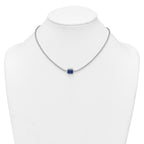 Sterling Silver Rhodium-plated Polished Fancy Emerald-cut Blue and White CZ Halo 16 Inch with 2 Inch Extension Necklace