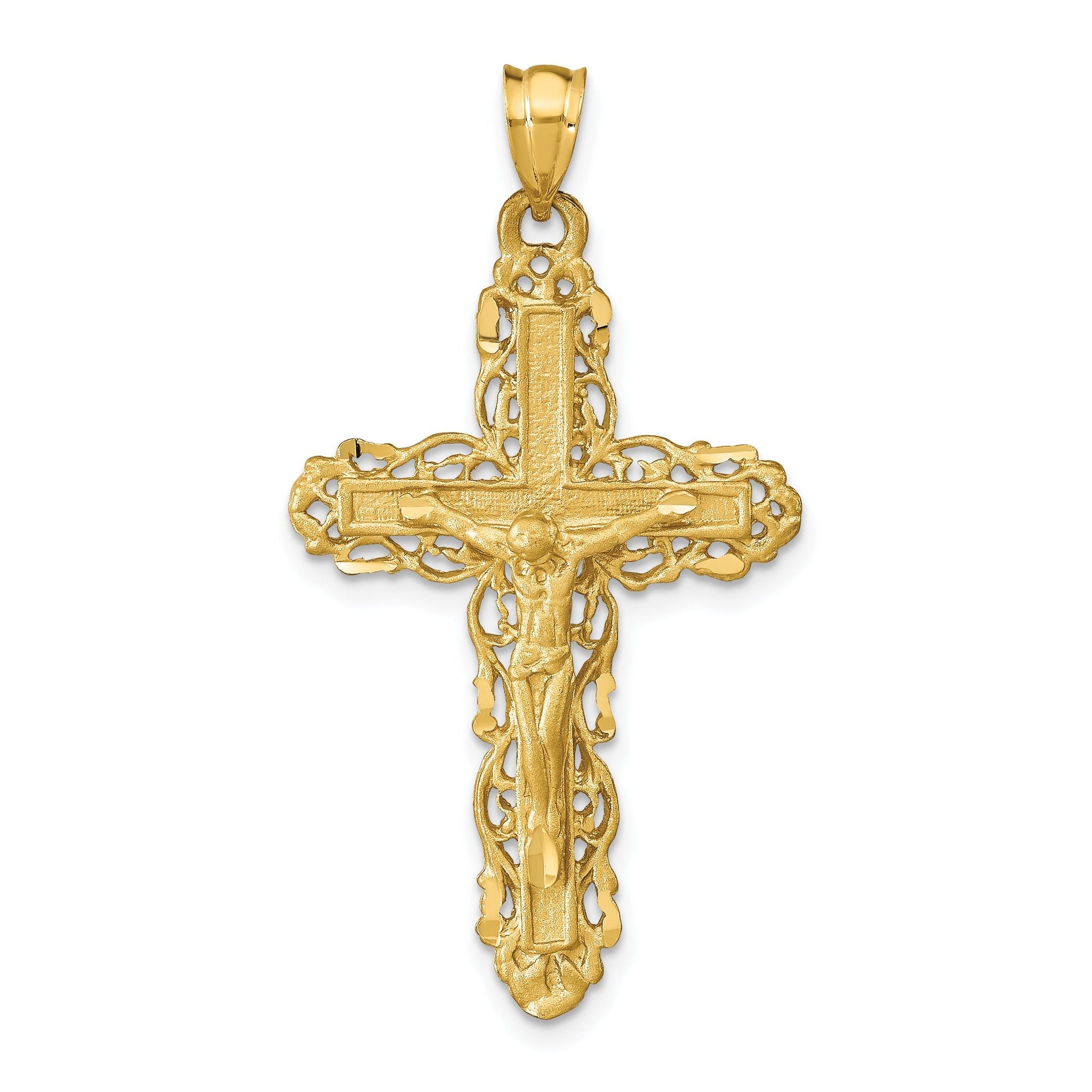14K Gold Crucifix Charm Pendant Solid Casted Yellow Design Main image