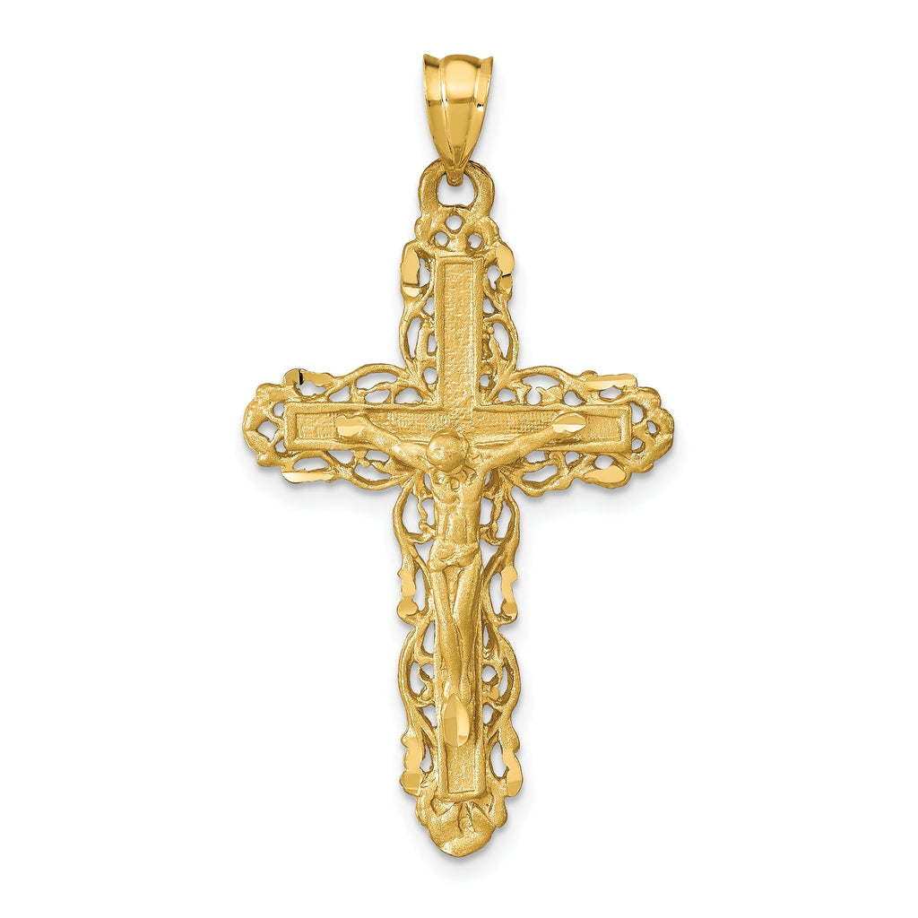 14K Gold Crucifix Charm Pendant Solid Casted Yellow Design