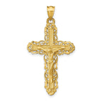 14K Gold Crucifix Charm Pendant Solid Casted Yellow Design