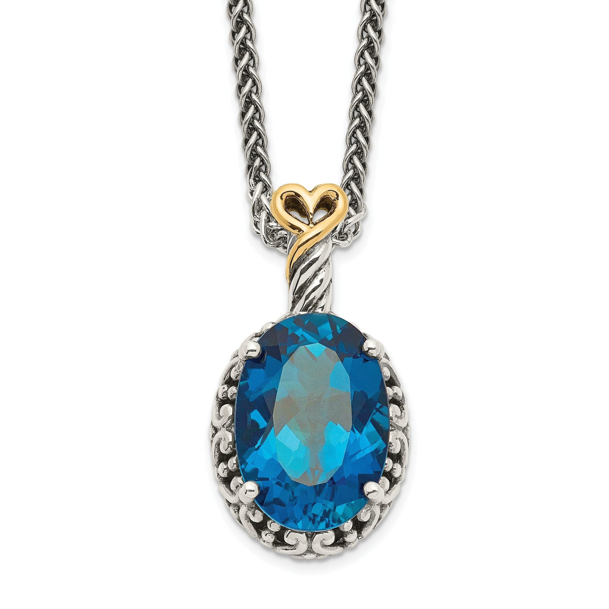 Shey Couture Sterling Silver with 14K Accent 18 Inch Antiqued Oval London Blue Topaz Oval Necklace Main image