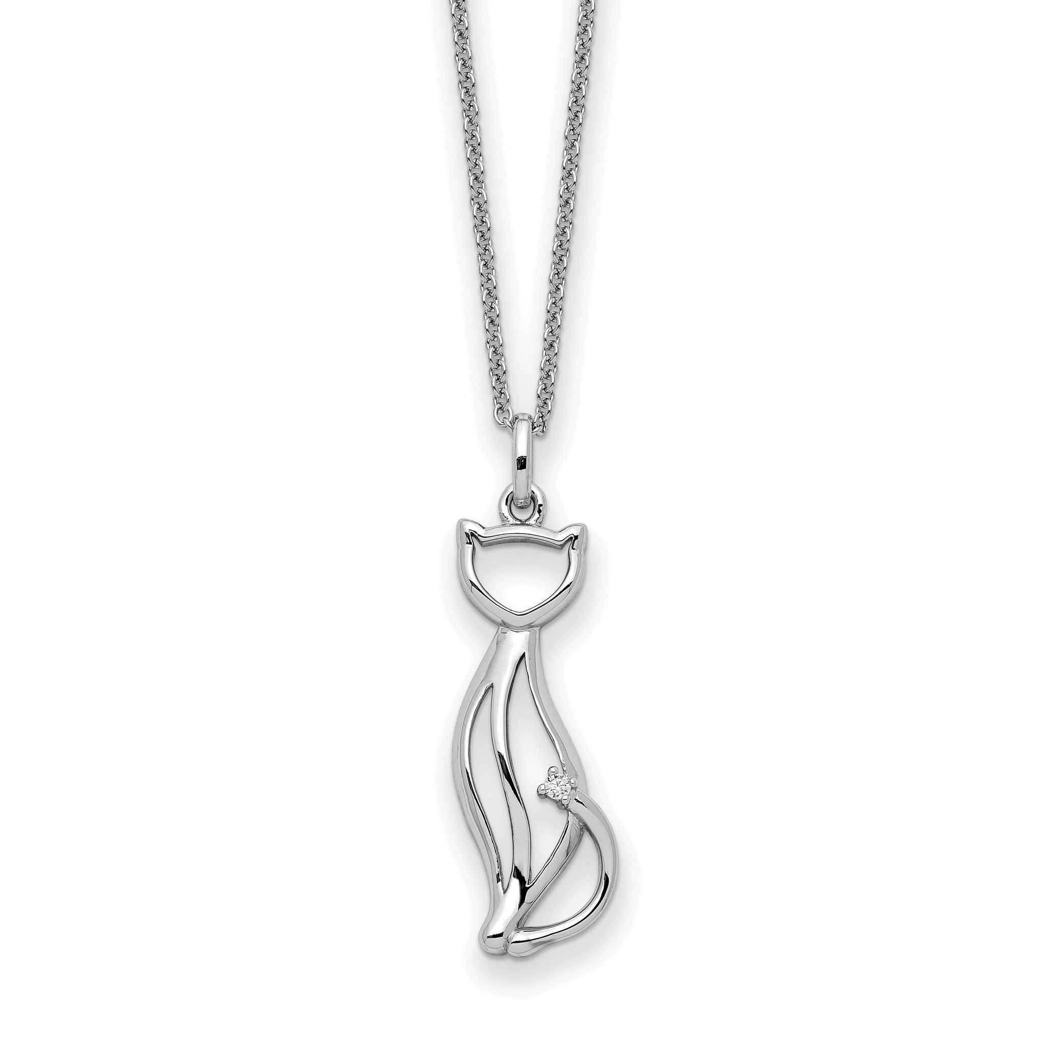 Sentimental Expressions Sterling Silver Rhodium-Rhodium-Plated CZ Purrfect Love Cat 18in Necklace Main image
